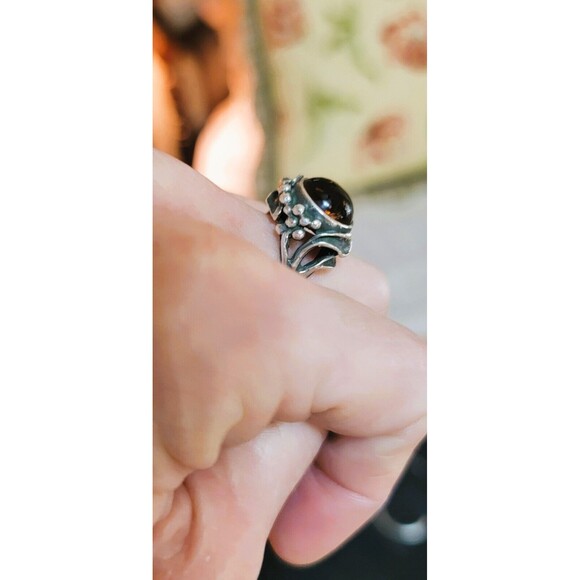 Artisan crafted Amber gemstone cabochon Ring  Sterling Silver 925 Vintage 7.75-8 - Picture 7 of 14